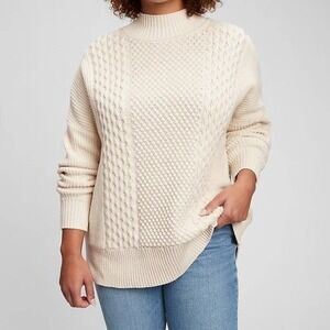 Gap Cable Knit Mockneck Sweater Womens L Beige Wool Blend Fisherman Heritage